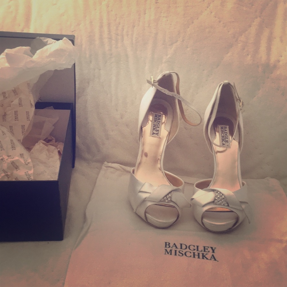 Badgley Mischka satin heels with ankle strap